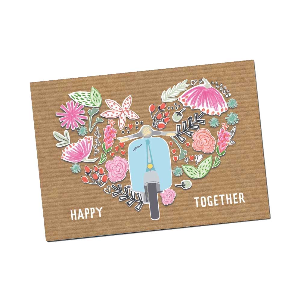 Postkarte Happy together - Holzschliffpappe, aus der Serie Care About von Fritzante, Hochzeit, Liebe