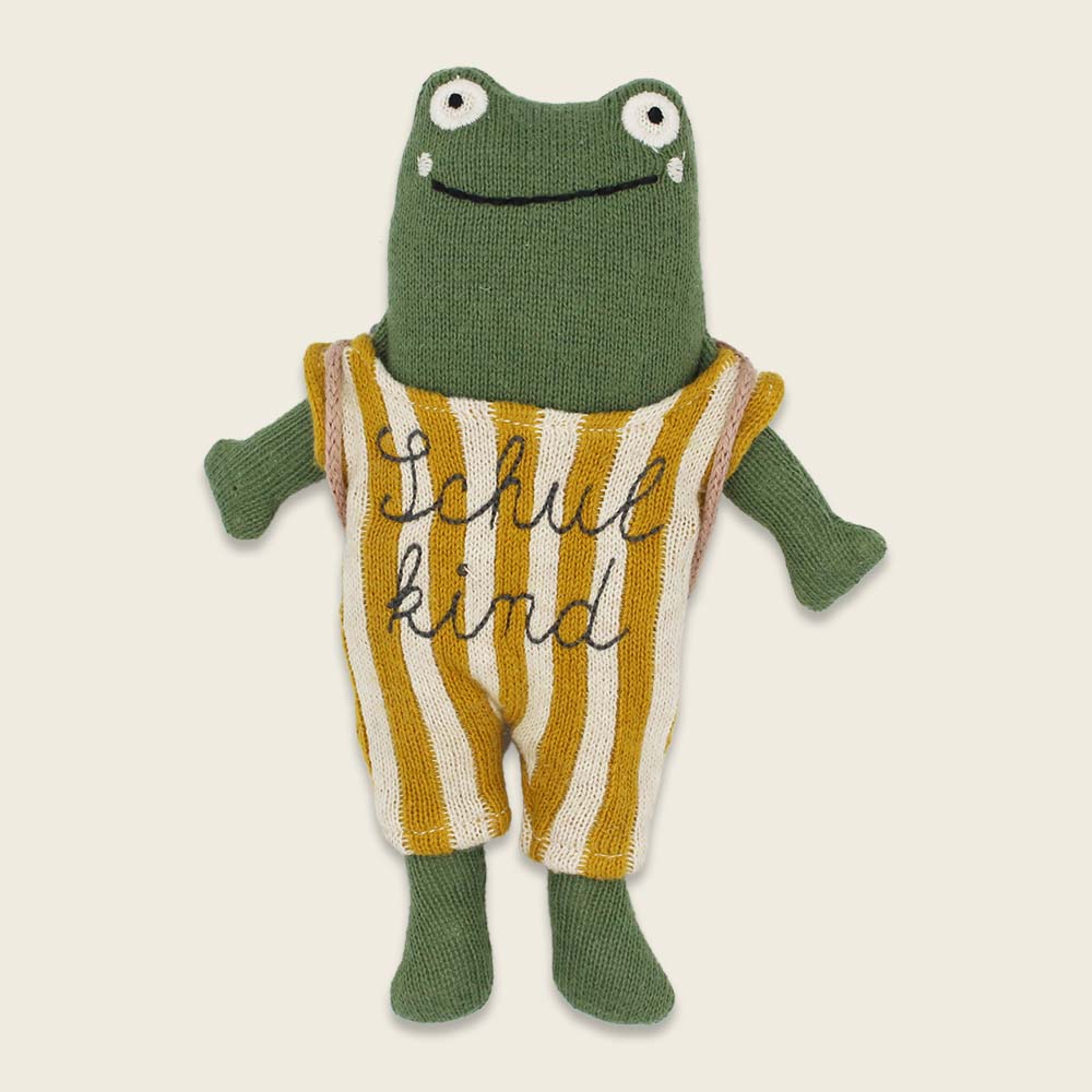 Frosch „Schulkind“ grün, mit Schulranzen und Anzug in gelb/creme Kuscheltier von Ava & Yves , ca. 20 cm