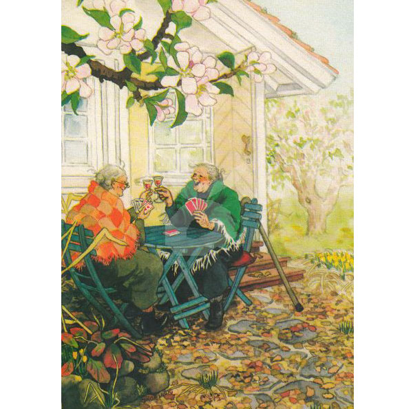 Postkarte Inge Löök " Frauen beim Kartenspielen im Garten"  Löök Postkarte