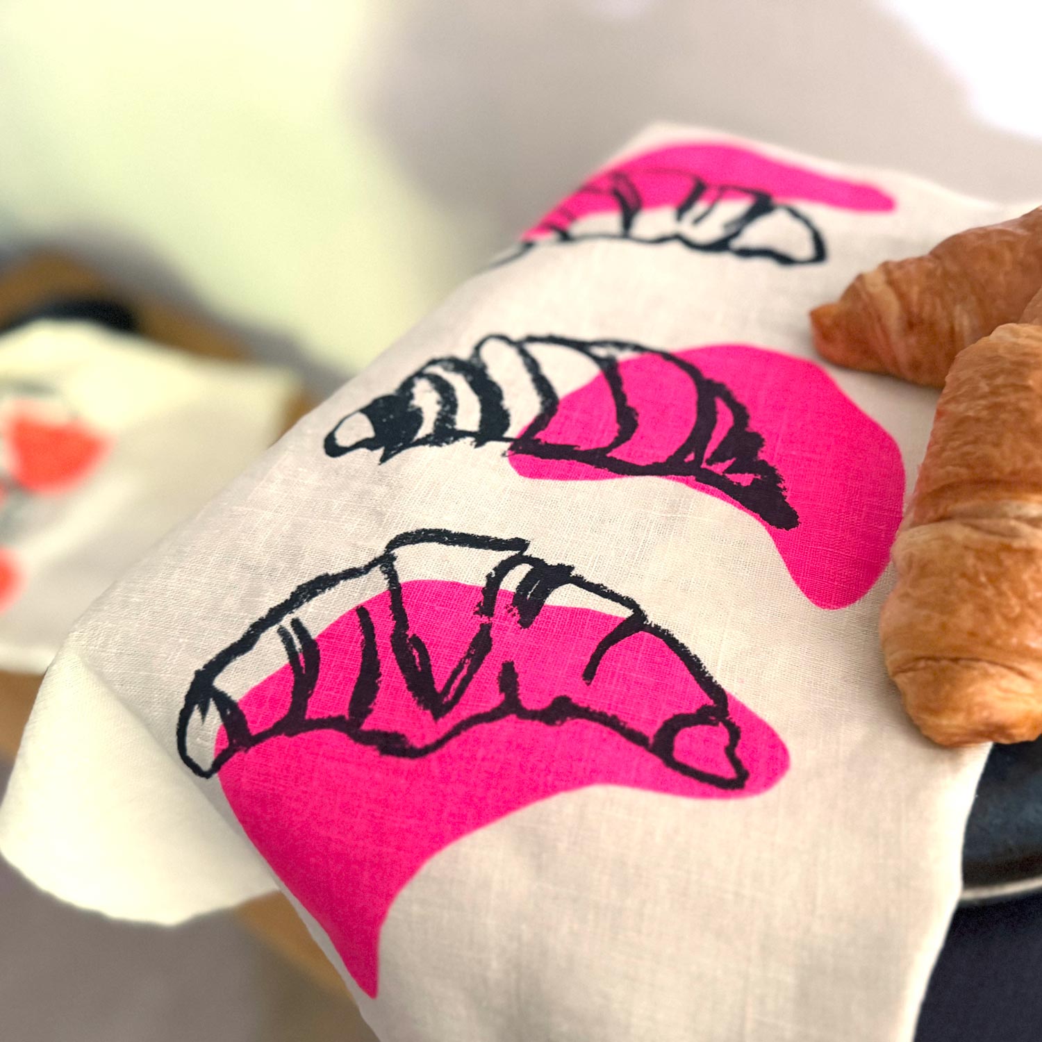 Frohstoff Geschirrtuch Leinen Croissant, neonpink