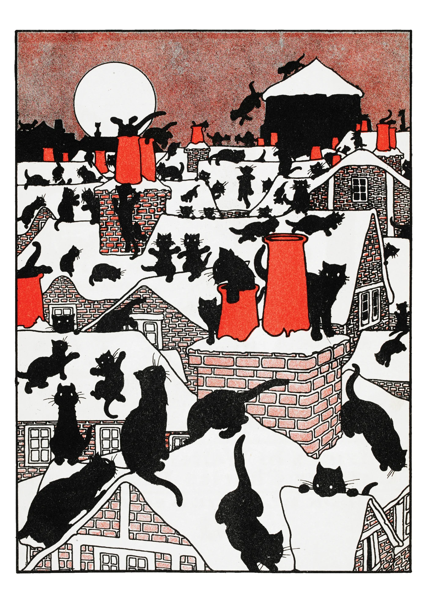 Postkarte Charles Robinson " A Black Cat Holiday " Katzen  Kunst