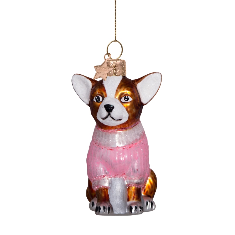 Weihnachtskugel Chihuahua mit rosa T-Shirt, Glas,  H. ca. 8 cm, Hund von Vondels