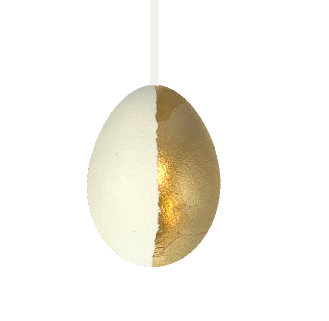 Osterei Gold-weiß, Hühnerei, 1/2 längs Handwerkskunst aus der Slowakei, jedes Ei ist ein Unikat