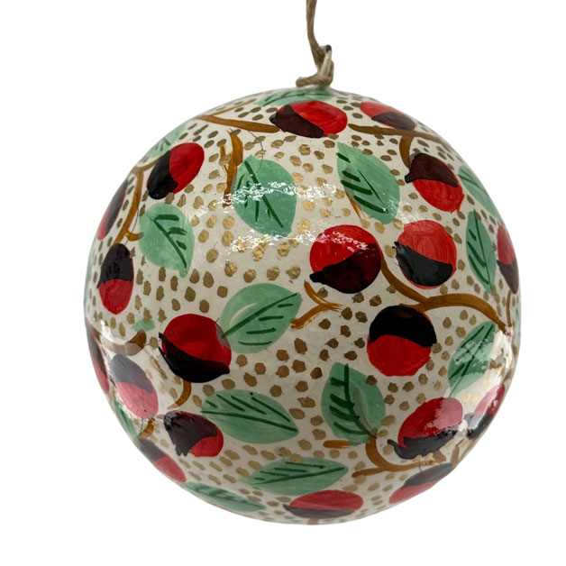 Weihnachtskugel Pappmaché Granatapfel, ca. 7 cm, HANDPAINTED ORNAMENT POMEGRANATE