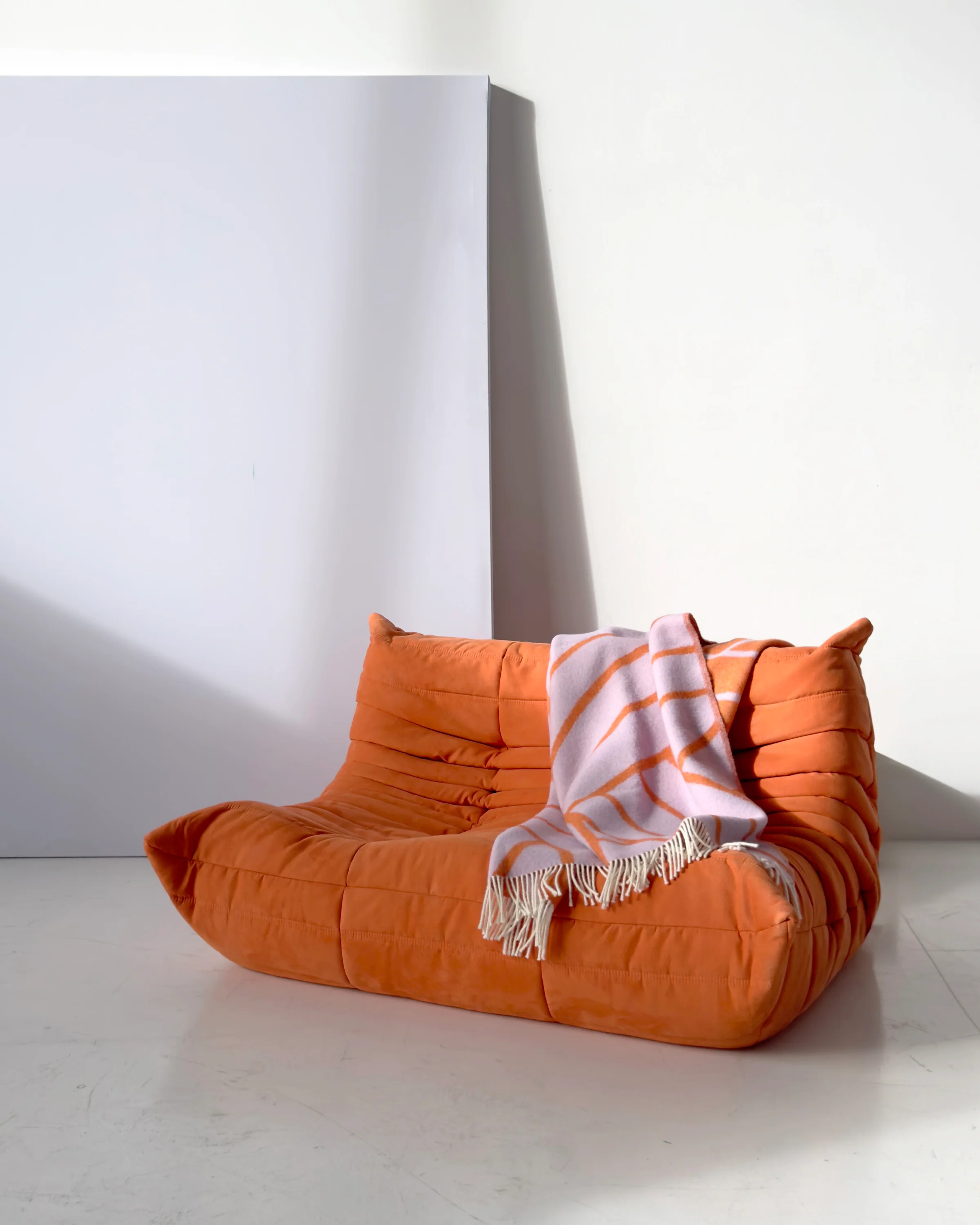 Maison Deux Wolldecke Lines-Decke Lila-Orange, ca. 130 x 200 cm, Plaid, 100 % Wolle   