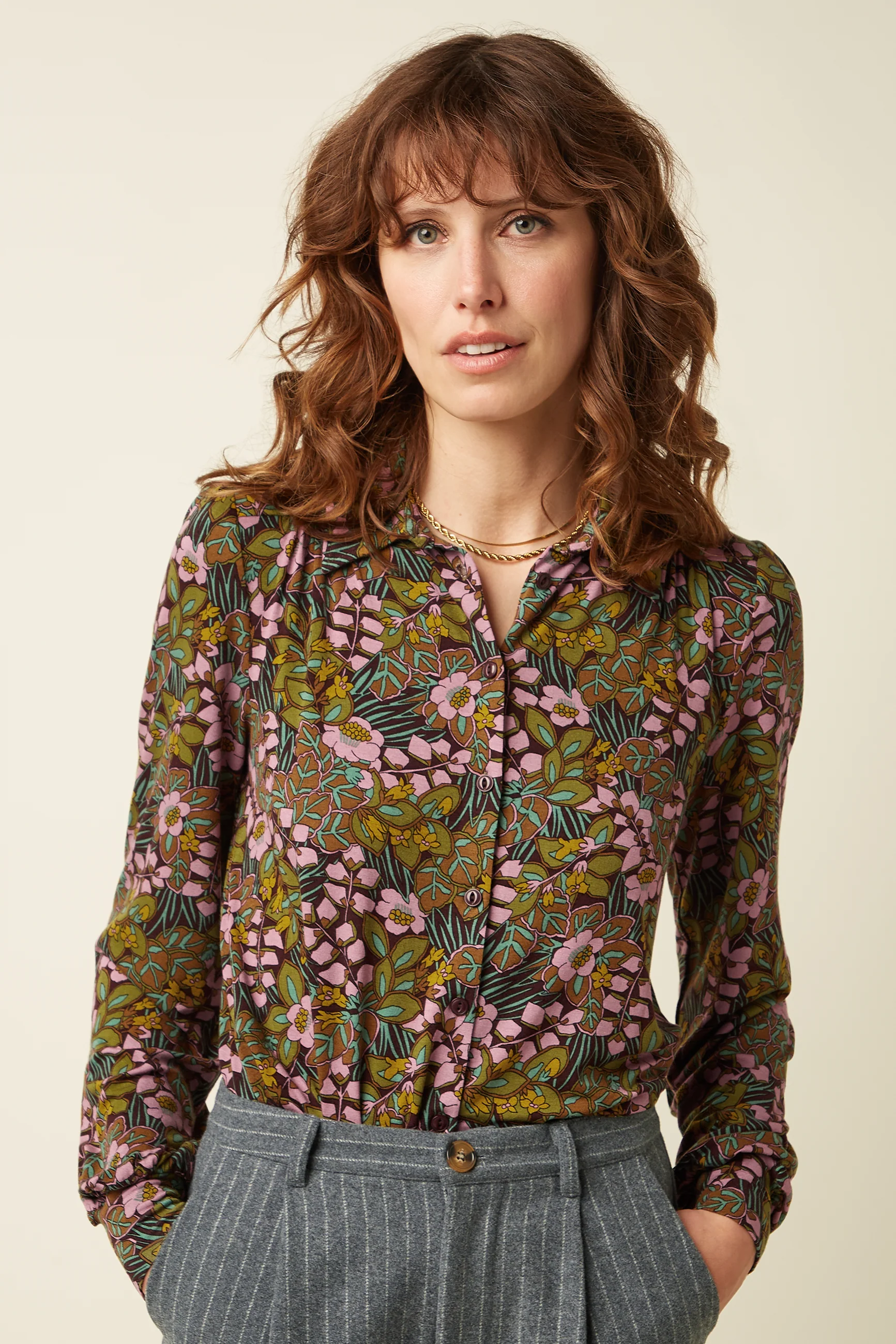 King Louie Carina Blouse Sierra, Farbe Bitter Chocolate - Sierra, Bluse