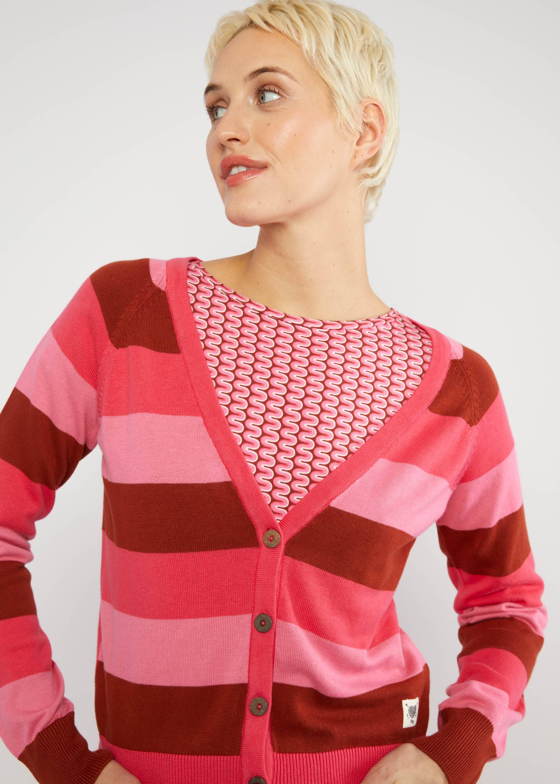 % Blutsgeschwister Cardigan Bright Side of Life, Strickjacke, Muster: red flirty stripes