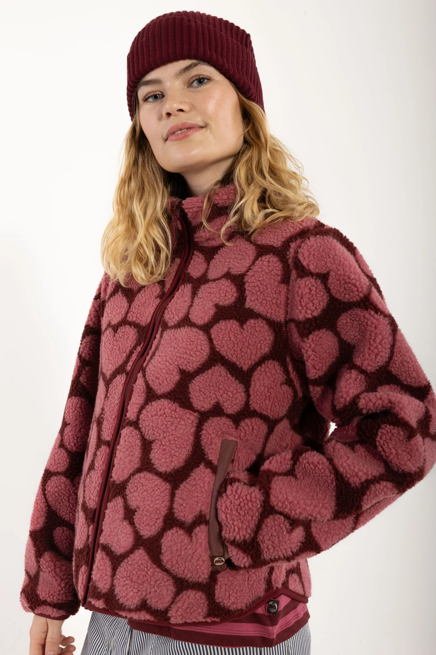 Danefae Danelabrador Fleece Zip-Up Dark Cherry HEARTTHROB, Teddy Jacke mit Herz