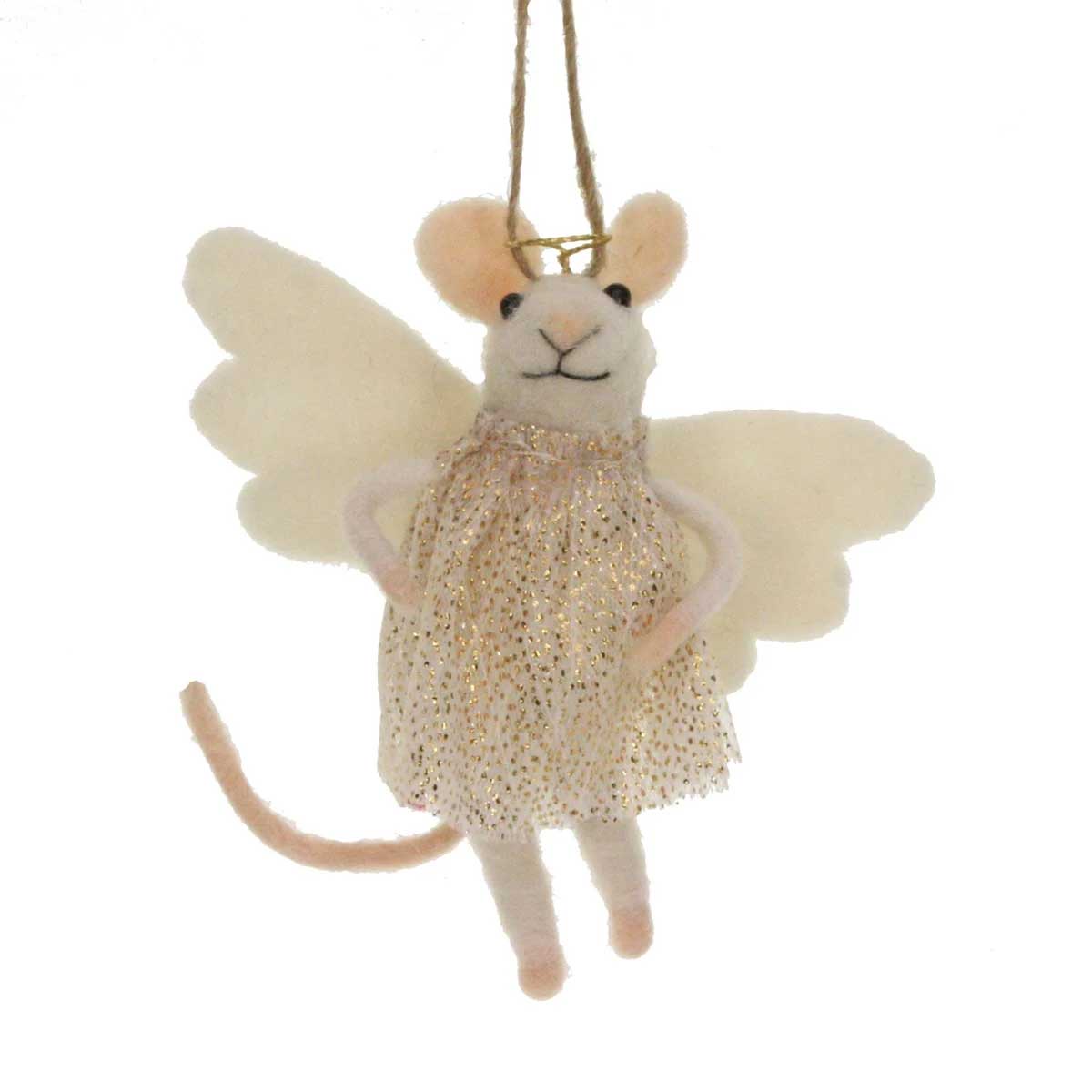 Filz Maus mit gold/weißem Kleid und Flügeln Filz ca. 12x8x14cm, Engel