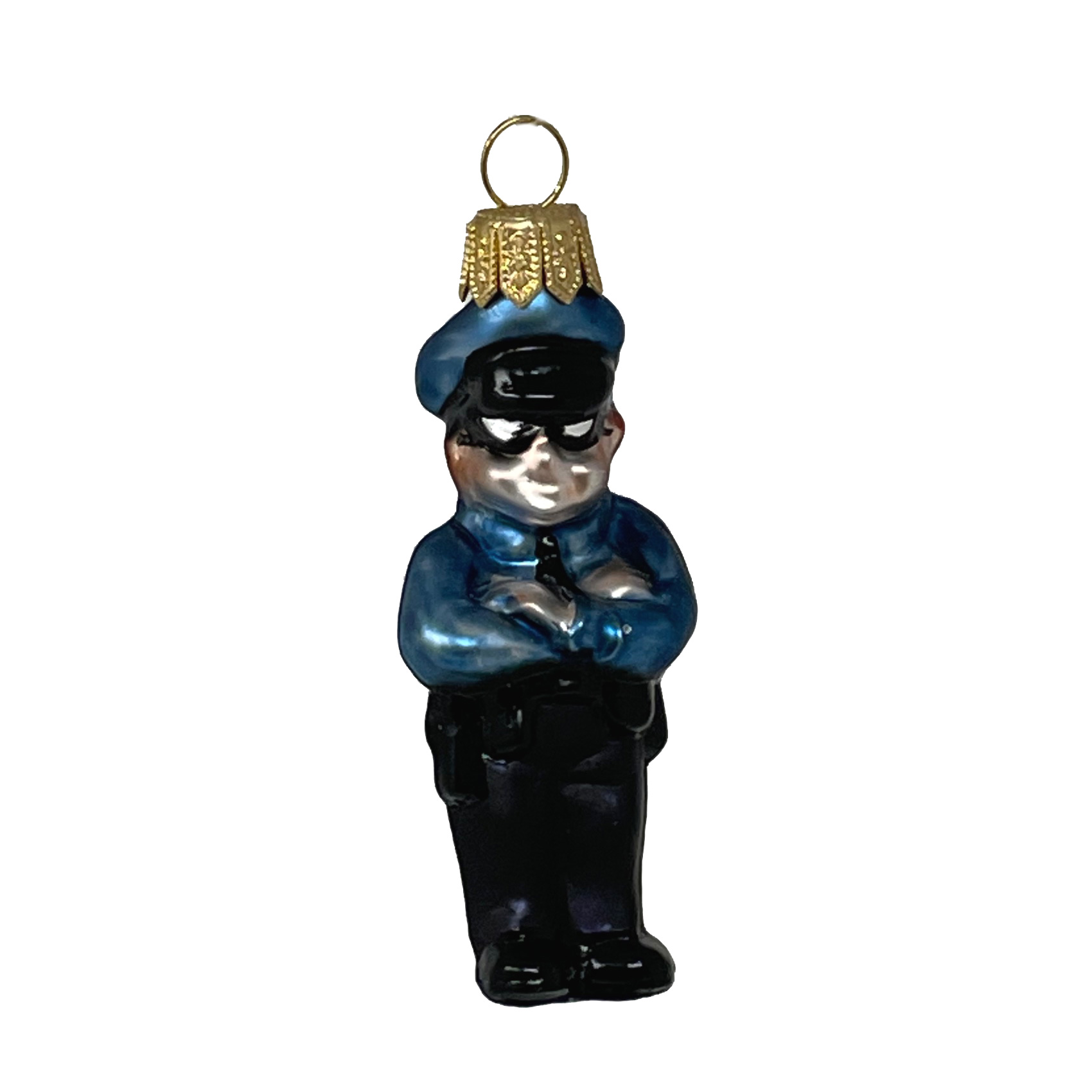 Christbaumschmuck Polizist mit Sonnenbrille, klein,  ca. 7,5 cm von Oberfränkische Glasmanufaktur, Glas, Polizei