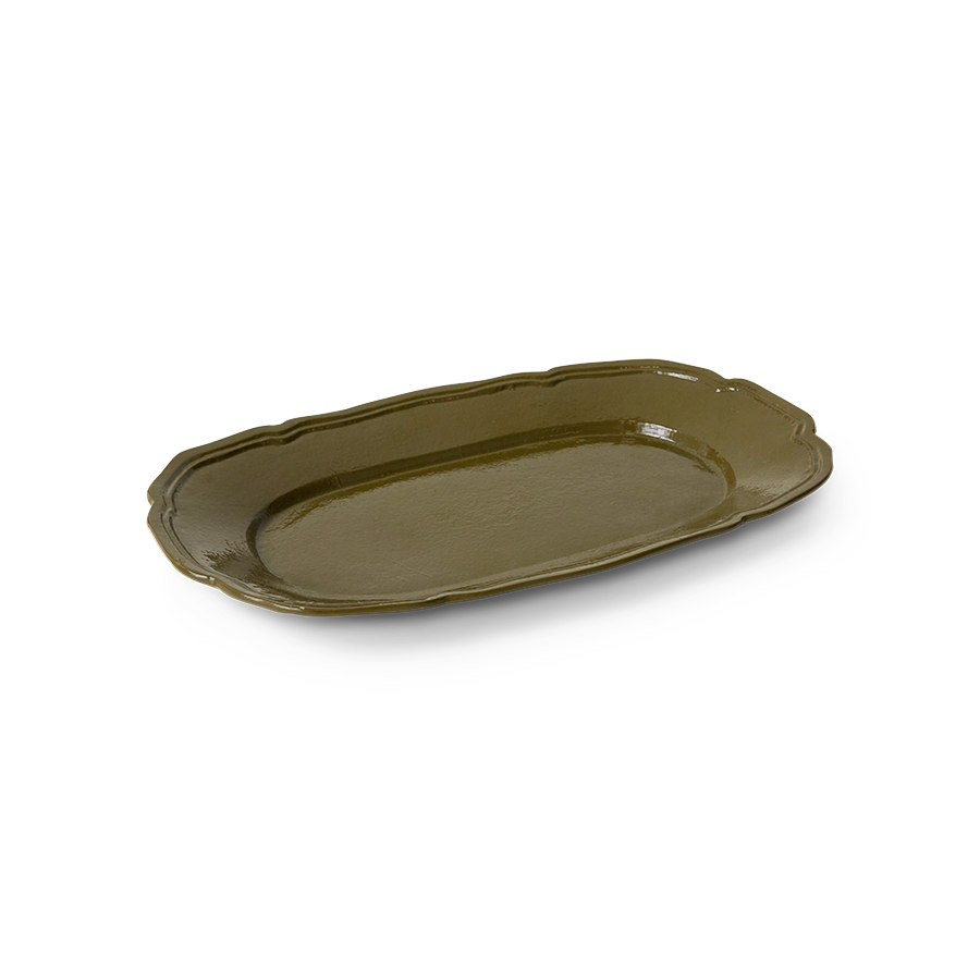 HKliving New classics: serving tray, olive, Platte oval oliv, ca. 35 x 21 x 3cm