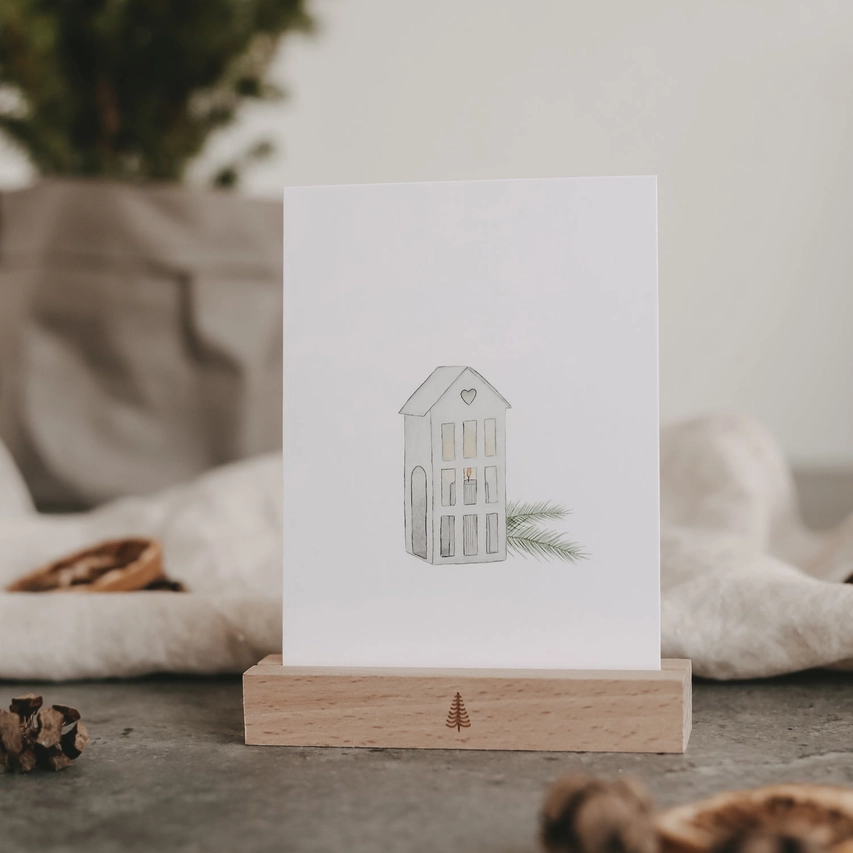 Eulenschnitt Postkarte  Weihnachten " Christmas Houses"