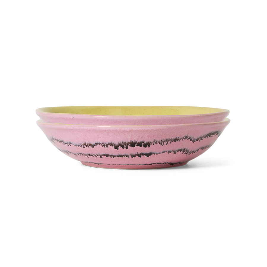 HKliving 70's ceramics: curry bowls,gelb-Rosa, Siebziger Jahre Geschirr, Keramik pro Stück   