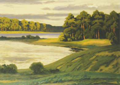 Postkarte Walter Leistikow" Grunewaldsee mit Bucht "  Kunst 