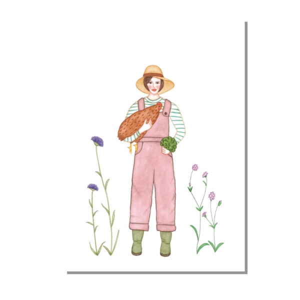 Postkarte Frau mit Huhn von ask a duck