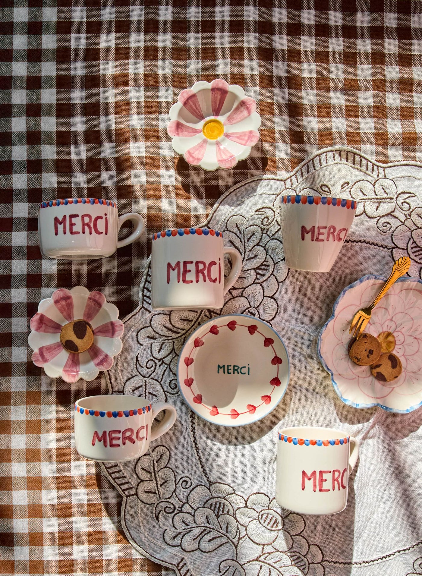 Rice Kuchenteller MERCI, Keramik Kuchenplatte - Crème - Hand-painted MERCI, D. ca. 15 cm