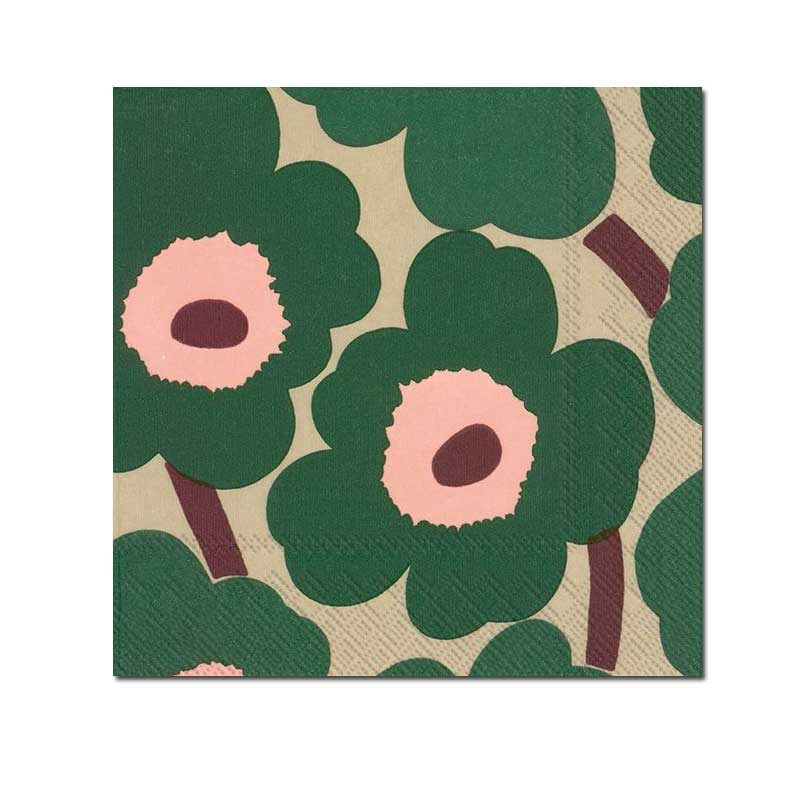 MARIMEKKO Papierservietten  UNIKKO green rose , 25 x 25 cm, Cocktailservietten von IHR   