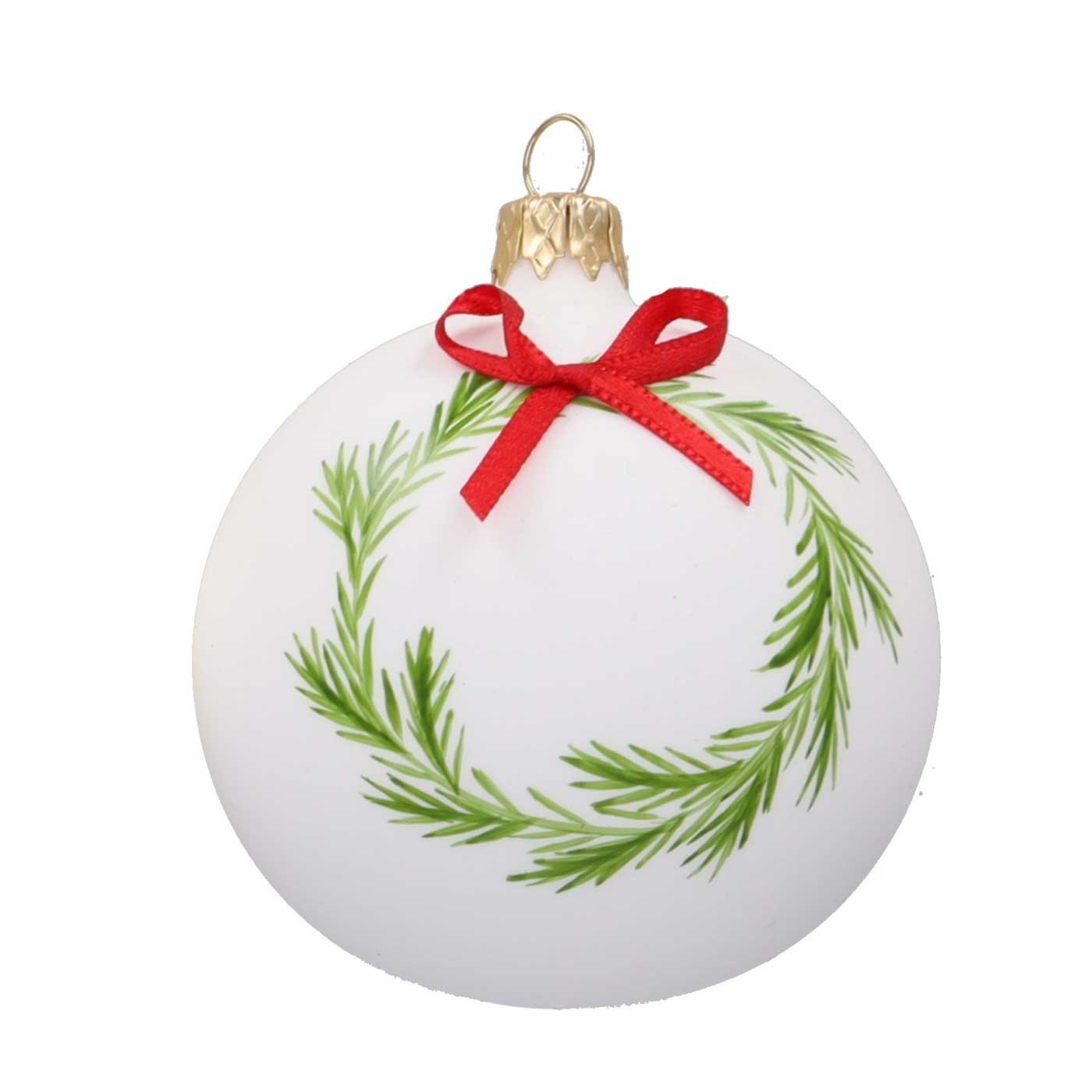 Weihnachtskugel "Weihnachtskranz" weiß matt, D. ca. 8 cm, handbemalt  
