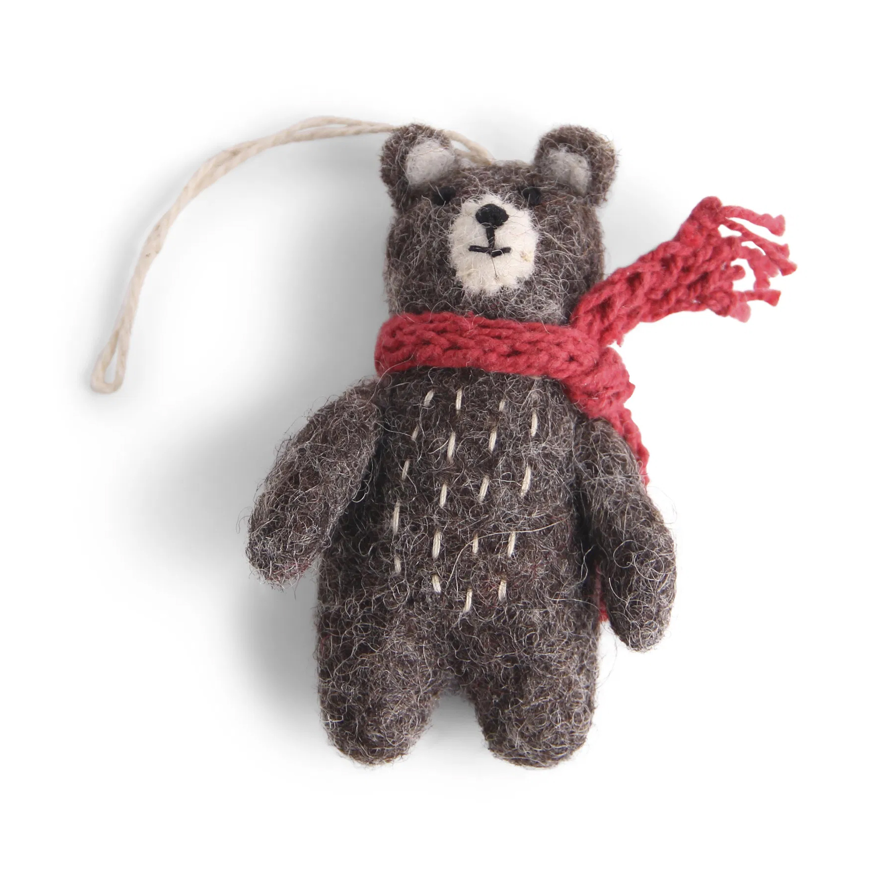 Gry & Sif Filz Bär Mini mit rotem Schal,  ca.8,5 cm, Mini Bear Grey w/Red scarf