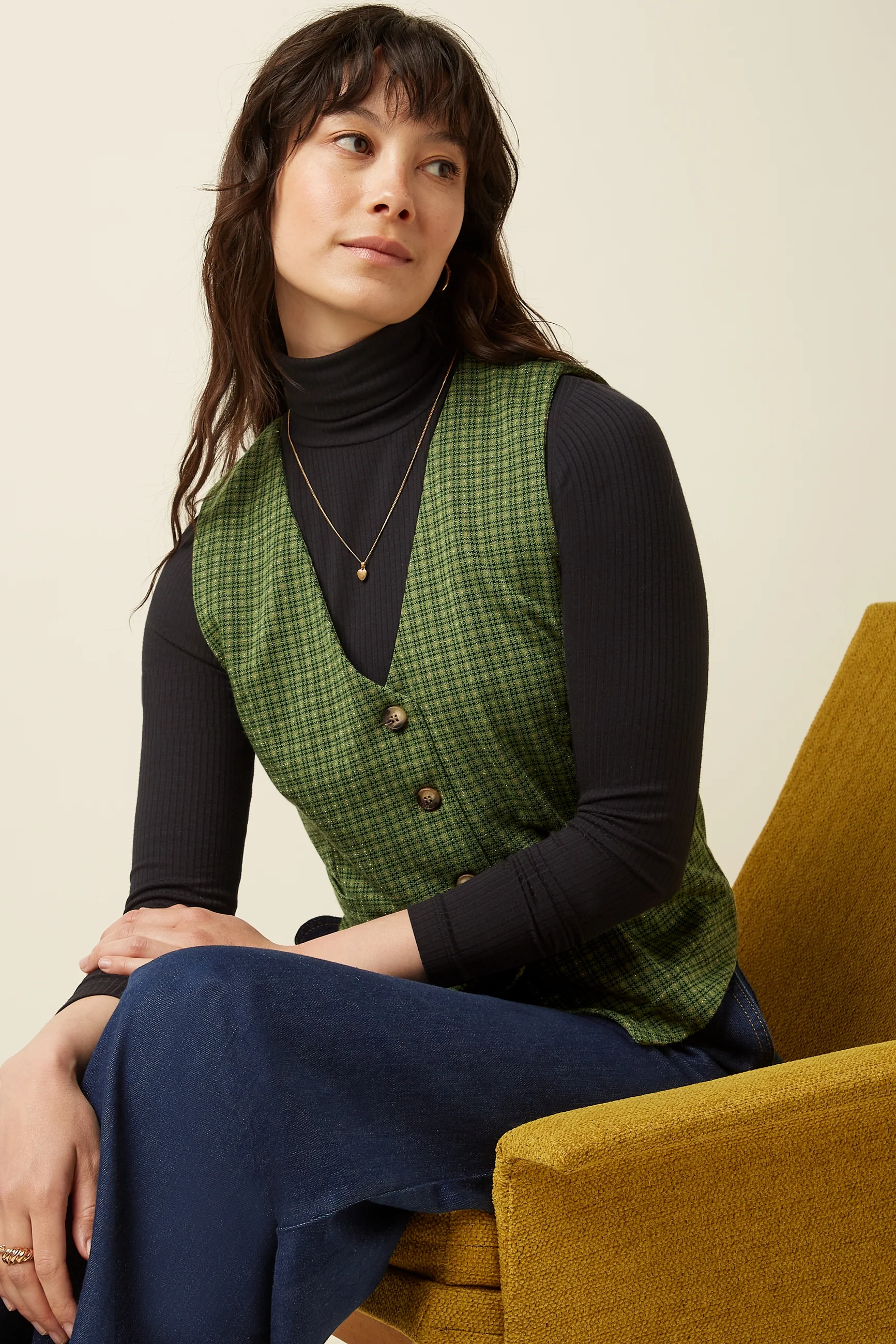 King Louie Bianca Weste / Gilet Ivy Check, Farbe Guacemole Green - Ivy Check 