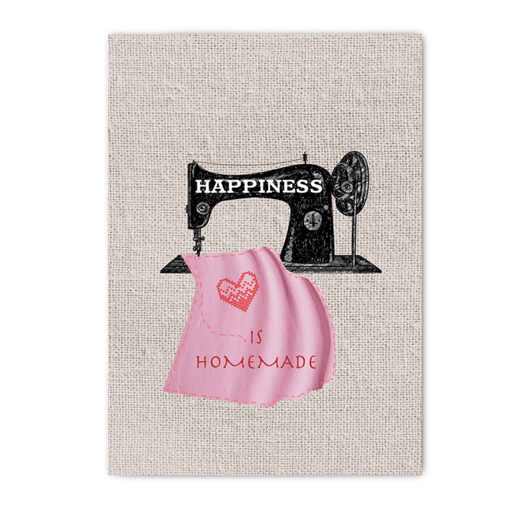 Postkarte "Happiness is homemade", nähen, Nähmaschine, von Fritzante