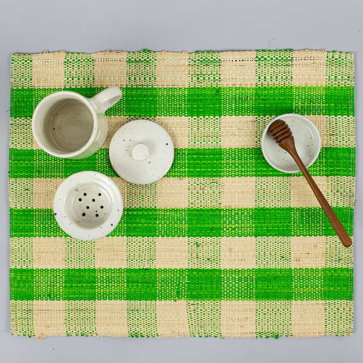 Tischset Raffia grün-Natur Karo, ca. ca 36x45 cm