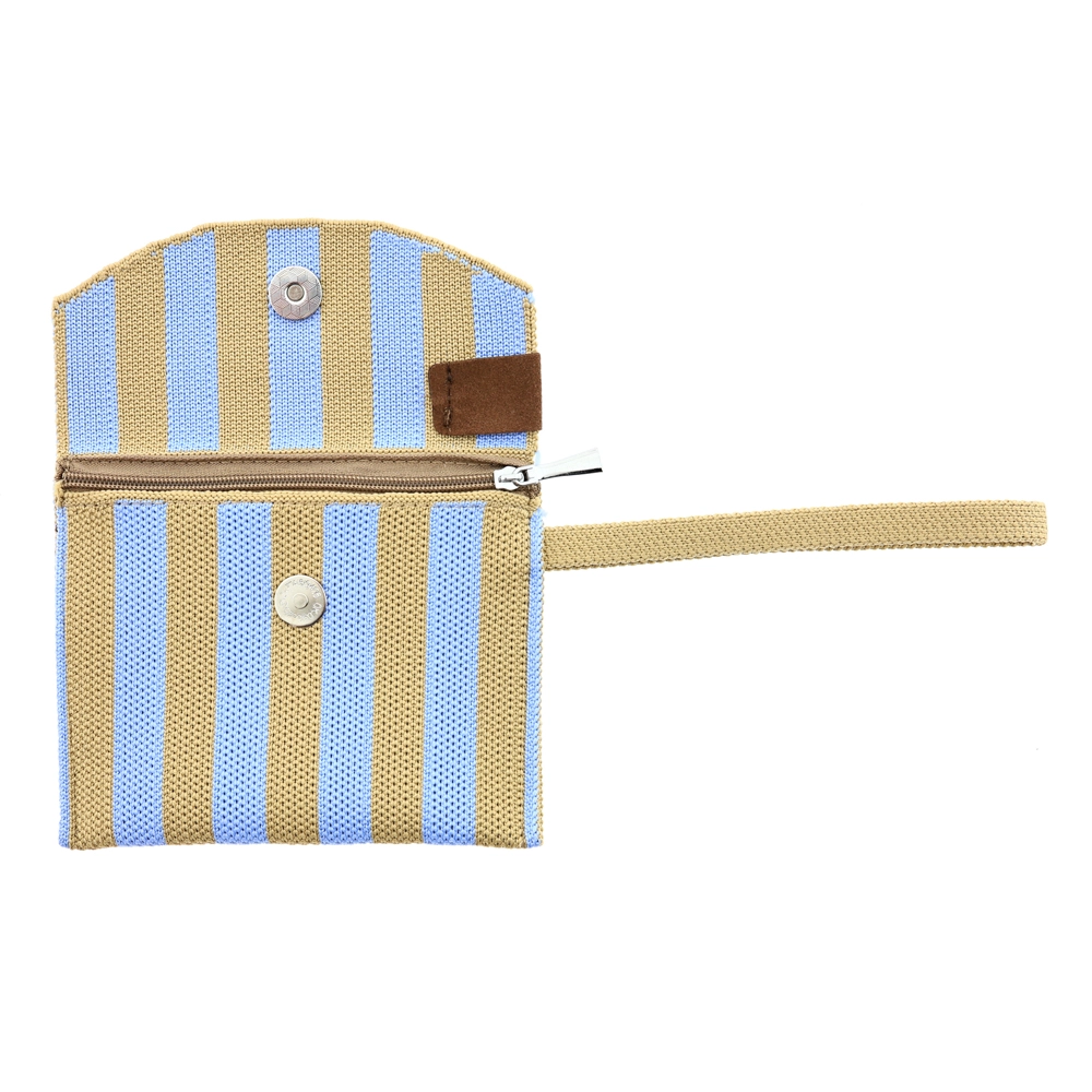 LOT83 Geldbörse JULIA 18 Streifen Beige-Hellblau Geldbeutel, Portemonnaie  
