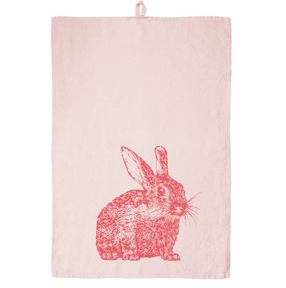 Frohstoff Geschirrtuch Leinen rosa - Wildkaninchen, koralle 