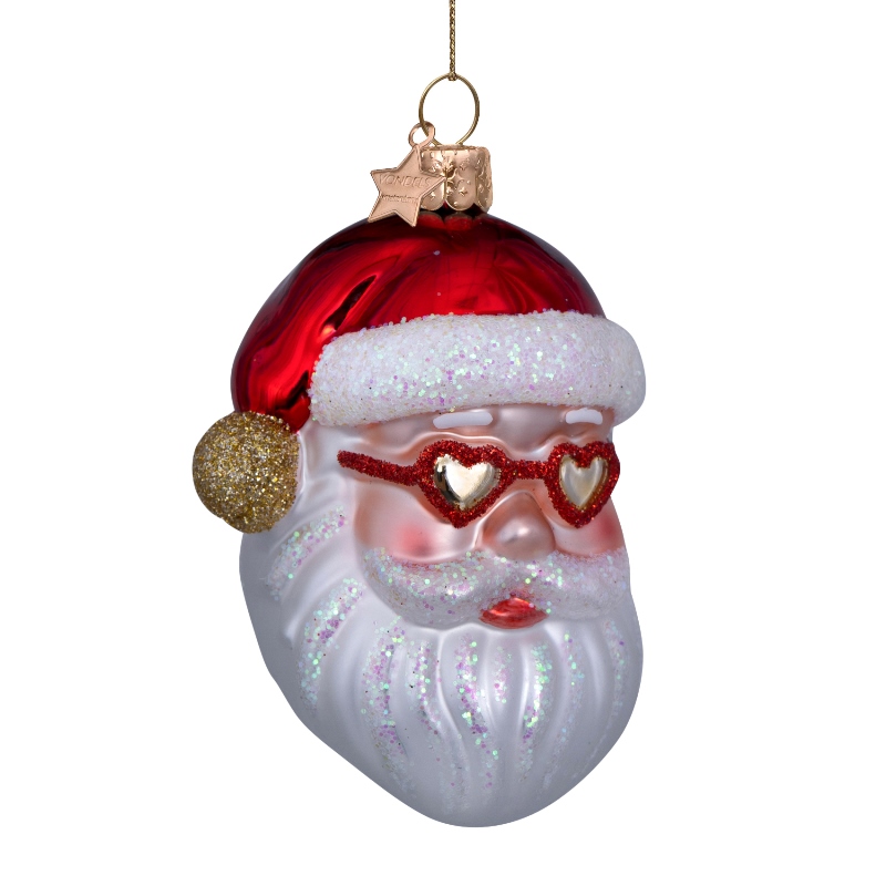 Weihnachtskugel Santa mit Herz Sonnenbrille,   H. ca. 10 cm, Glas von Vondels