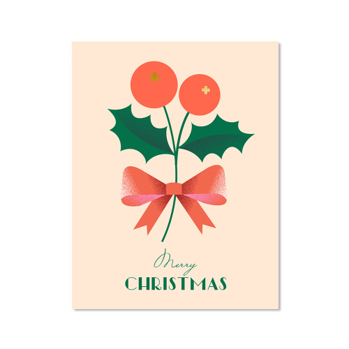 Postkarte -XMAS Holly Bow "Merry Christmas" von Darling Celemtine