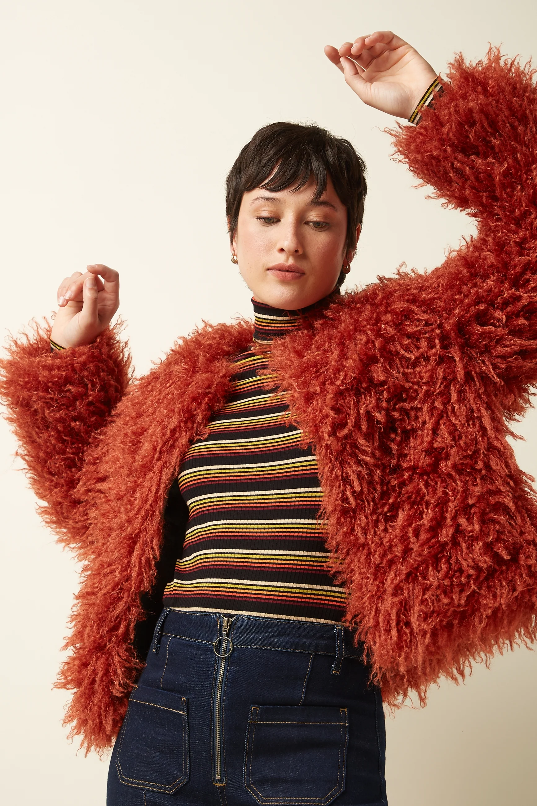 % King Louie Jacke Paloma Coat Empire, Farbe Rio Red - Empire, Felljacke, Kunstfell 