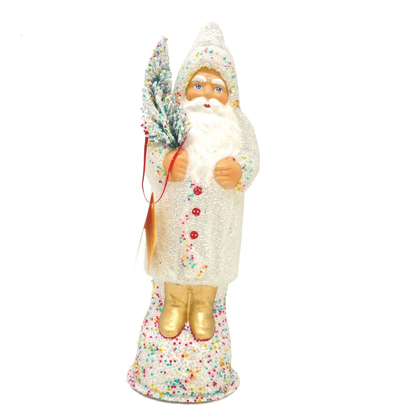 Ino Schaller Santa Nr. 30, Weiß, Sockel und Rand Zuckerperle, Weihnachtsmann Nostalgie von Ino Schaller , ca. 25 cm