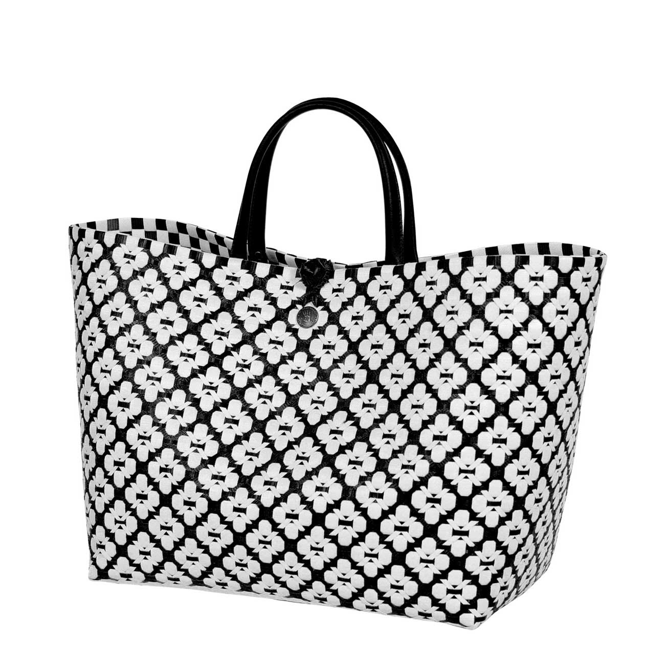 Handed By Motif Bag - Shopper, Farbe: schwarz-weiß, Größe L mit kurzen PU Griffen