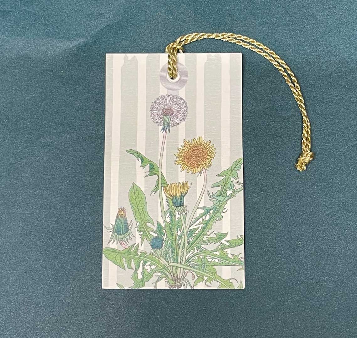 Nostalgie Geschenkanhänger Löwenzahn mit goldener Schnur, ca. 6 x 10 cm