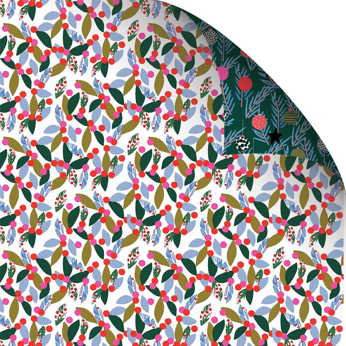 Geschenkpapier Weihnachten Weihnachtskugeln"Baubles & Berries DUO" ca. 50 x 70 cm, beidseitig bedruckt