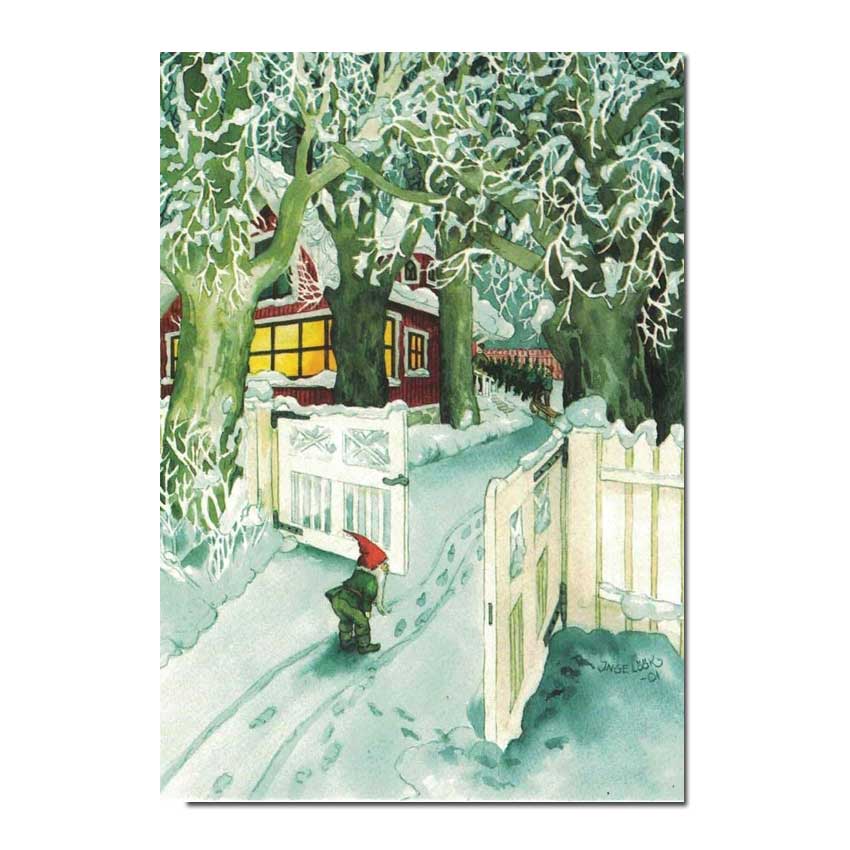 Postkarte Inge Löök "Zwerg am Tor  "  Löök Postkarte Weihnachten, winter