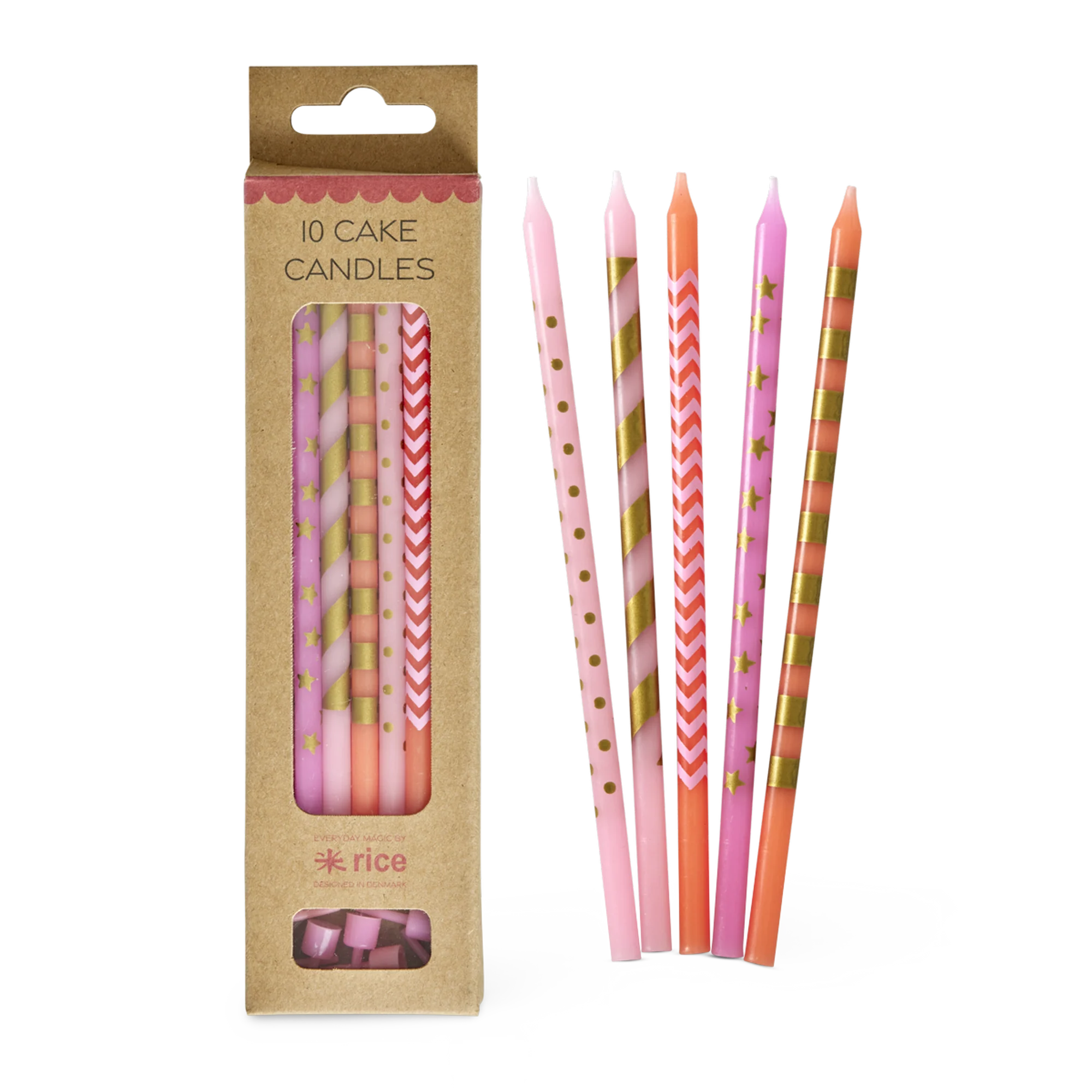 Rice lange Kuchenkerzen, Pink, Länge ca. 21 cm, 10 Stück