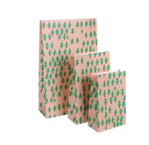 Geschenktüte Papier Tannenbäume/ Wald, 15x6x24 cm, Papiertüte mit Blockboden pro Stück 