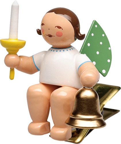 Wendt & Kühn Engel mit Glocke und Kerze, auf Klemme, blonde Haare