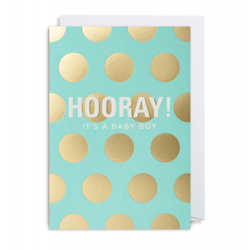 Doppelkarte "Hooray! It's A Baby Boy " von POSTCO , gold glänzend 