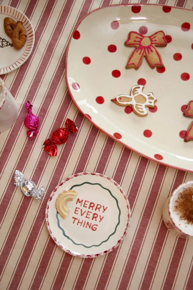 Rice Keramik Kuchenteller XMAS Merry Everthing - Gebrochenes Weiß - Hand-painted
