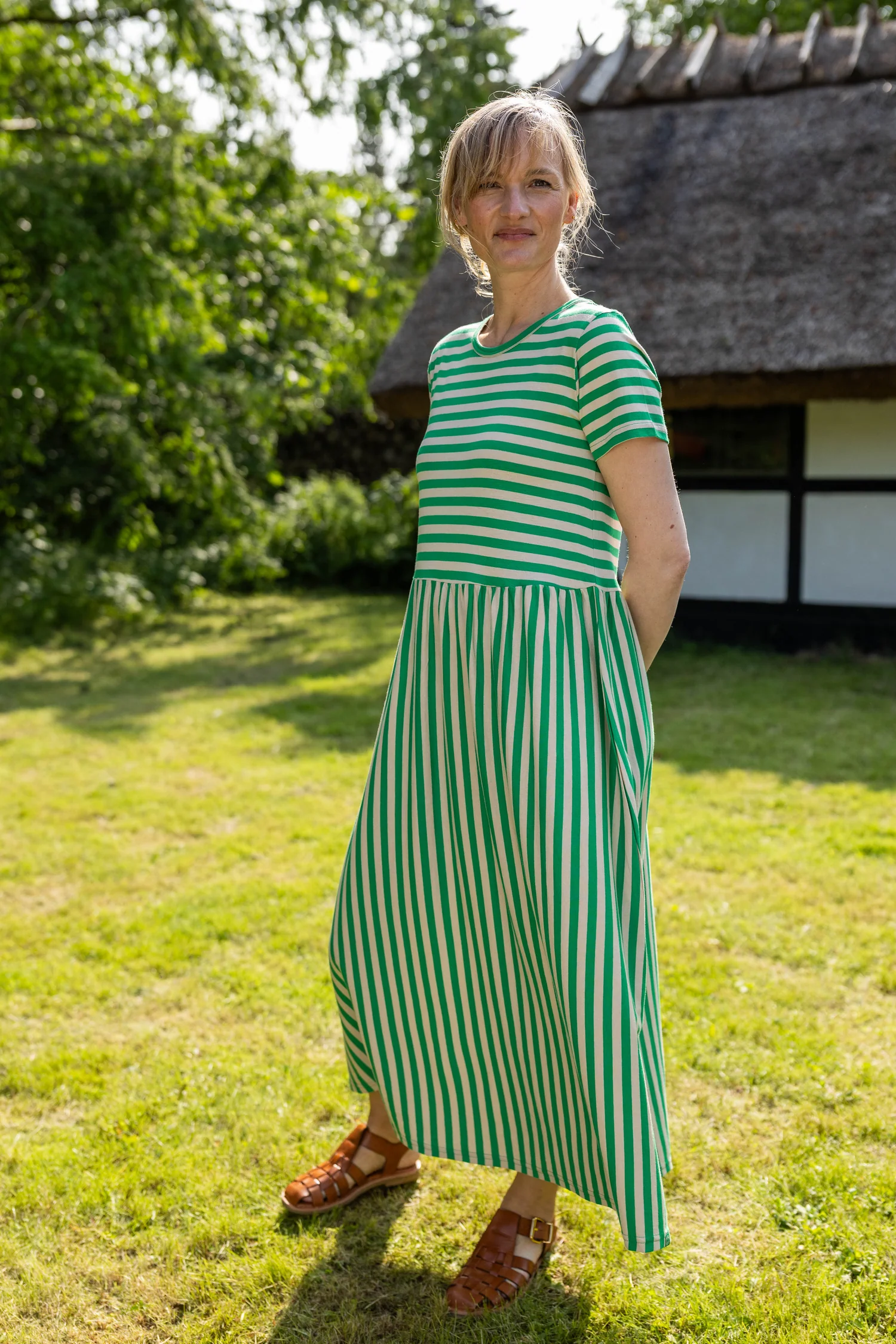 Danefae Danekroeyer SS Modal Dress Green/Light Beige, Kleid Streifen 