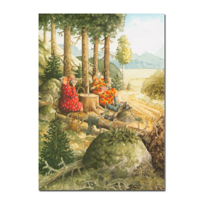 Postkarte Inge Löök "Frauen beim Kartenspielen im Wald  "  Löök Postkarte