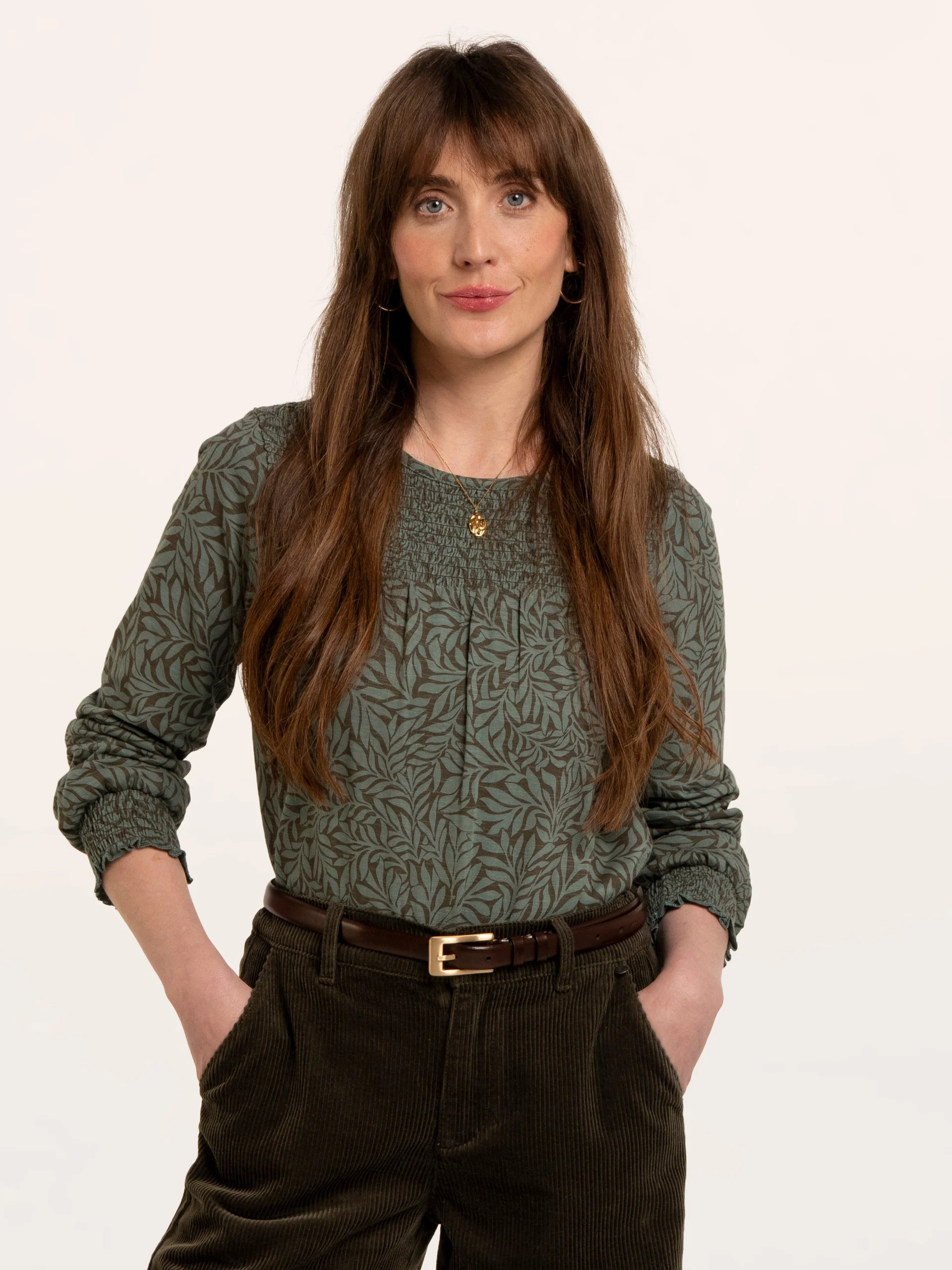 BRAKEBURN Brenda Smock Front Printed Long Sleeve T-Shirt