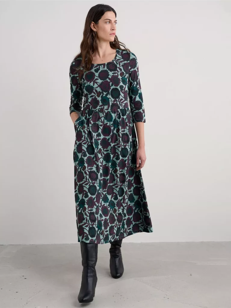 % SEASALT CORNWALL Emily Dress-Figurative Floral Sardine