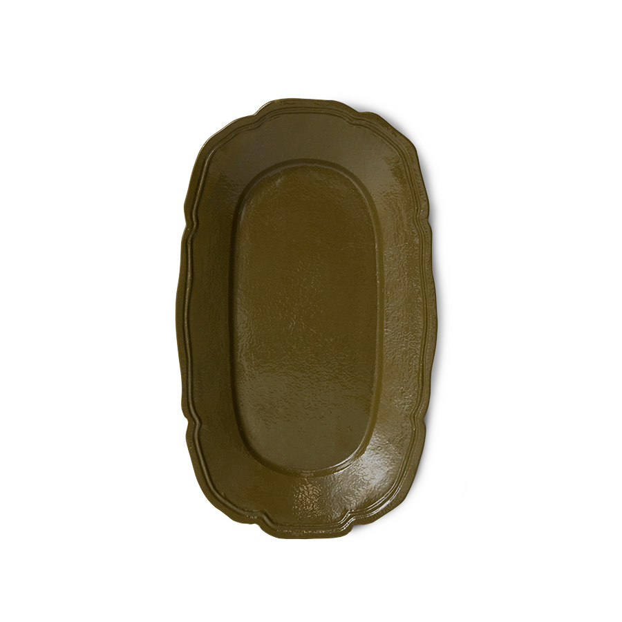 HKliving New classics: serving tray, olive, Platte oval oliv, ca. 35 x 21 x 3cm