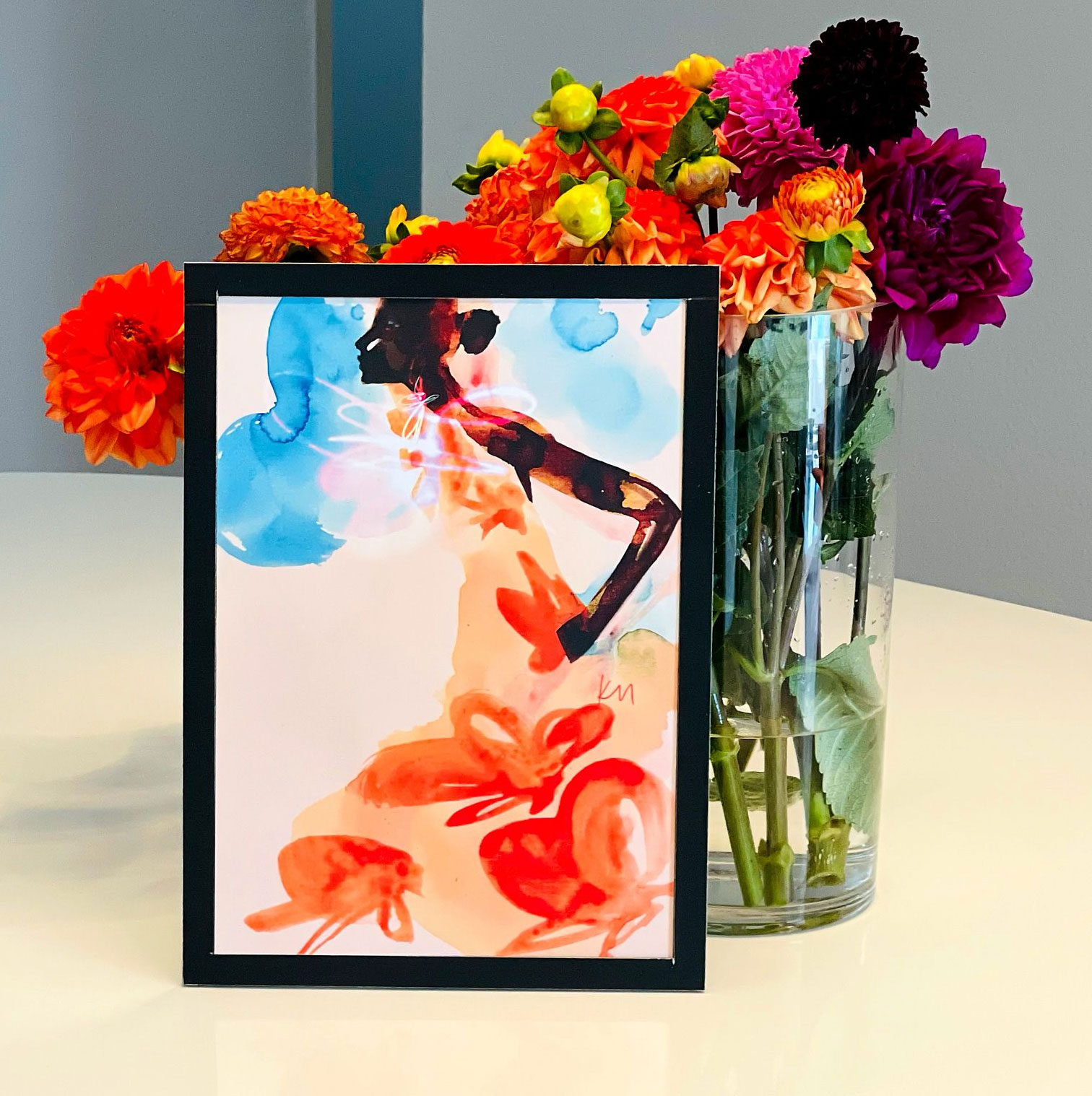 Katja Foos, „orange flowers“ Edition, Malkarte, fine-arts-print, numeriert, limitierte Auflage von 150 Stück