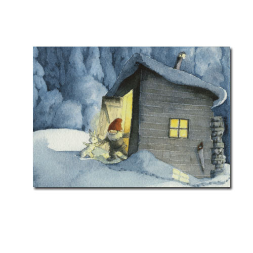 Postkarte "Tomte Tummetott geht mit Hasen mit " Weihnachten, Winter  