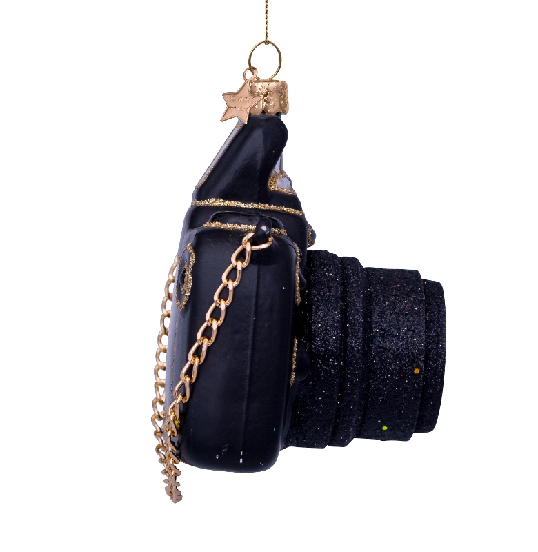 % Weihnachtskugel Kamera/ Fotoapparat, Schwarz-Gold, Glas,  H. ca. 9cm von Vondels