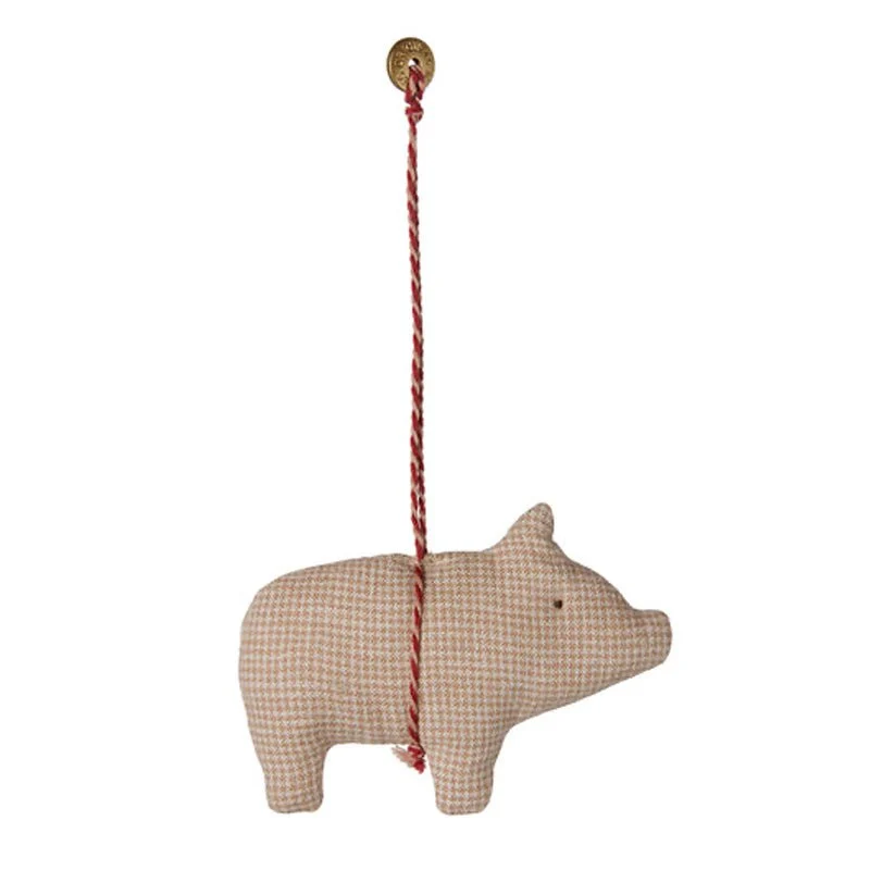 Maileg Stoffornament, Schwein – Kariert – Rose, kleiner Glücksbringer